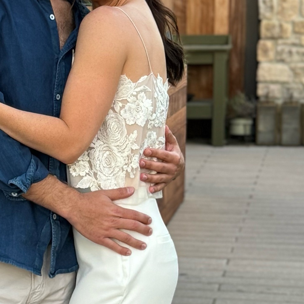 Bridal Cropped Lace Floral Top - Ivory - Picture 9 of 11
